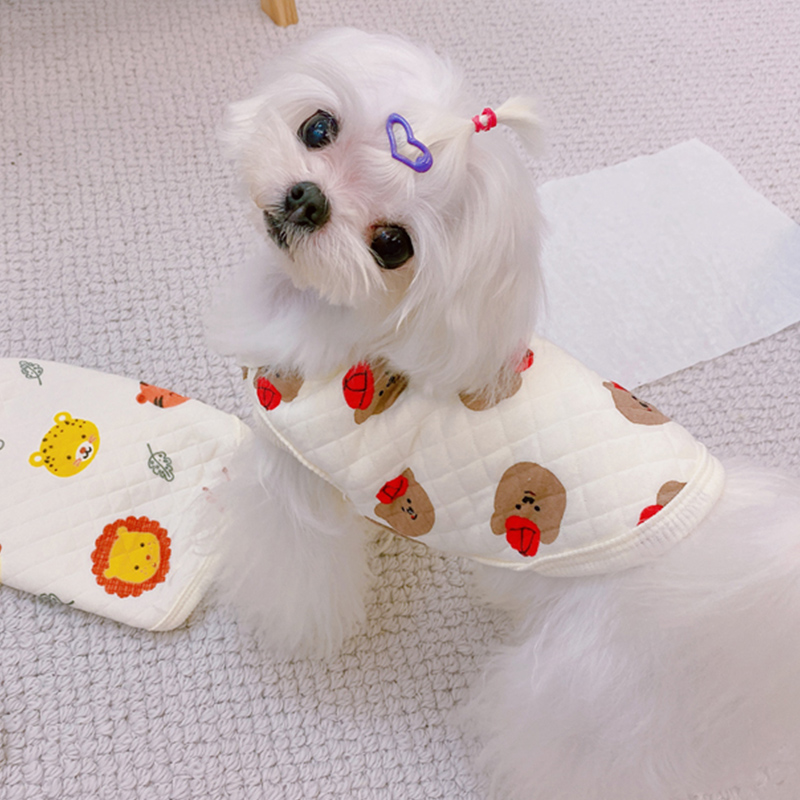 狗狗衣服冬季外出保暖防寒棉衣小型犬外出防脏休闲可爱图案棉背心