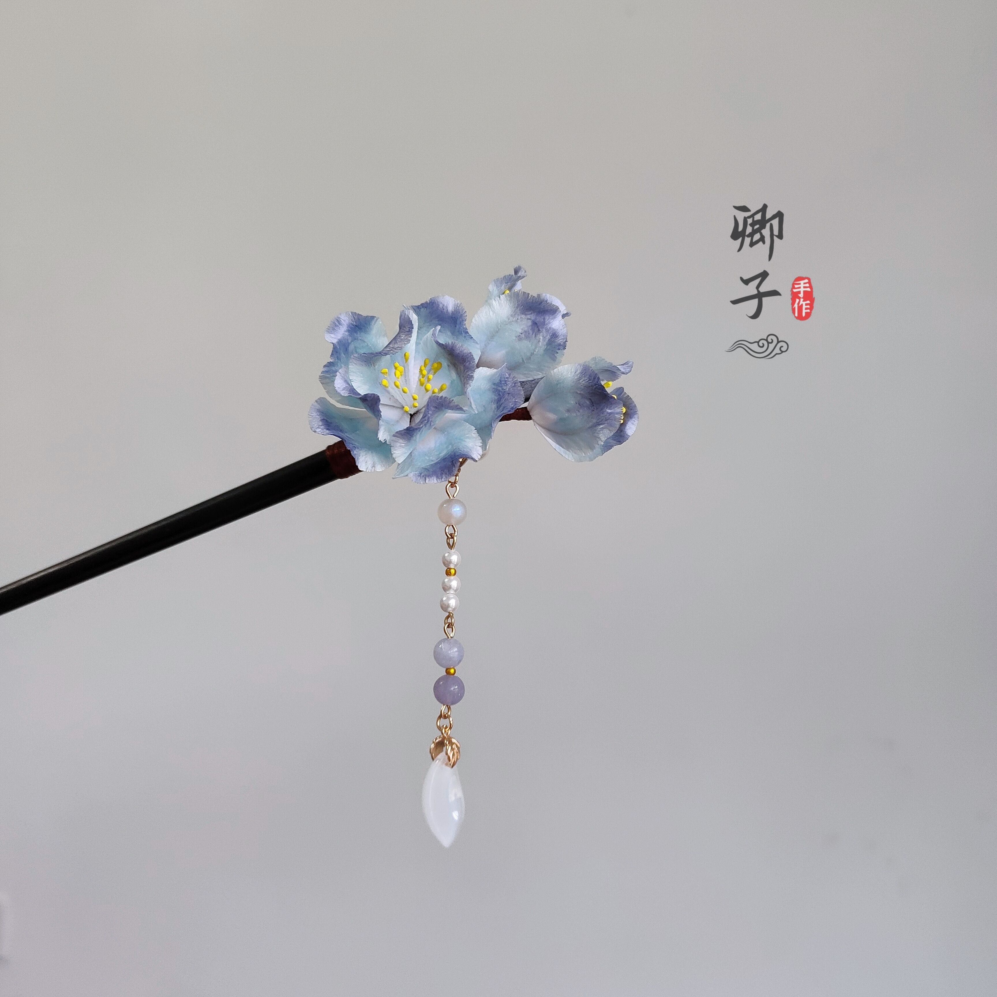 『花重錦』卿子手作非遺絨花黑檀木發(fā)簪國風漢服手作絨花旗袍配飾