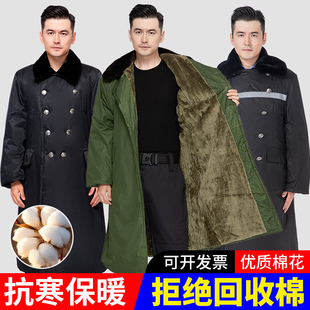 新款 加绒加厚保暖绿色东北棉袄棉大衣男劳保冷库防寒服 军大衣冬季