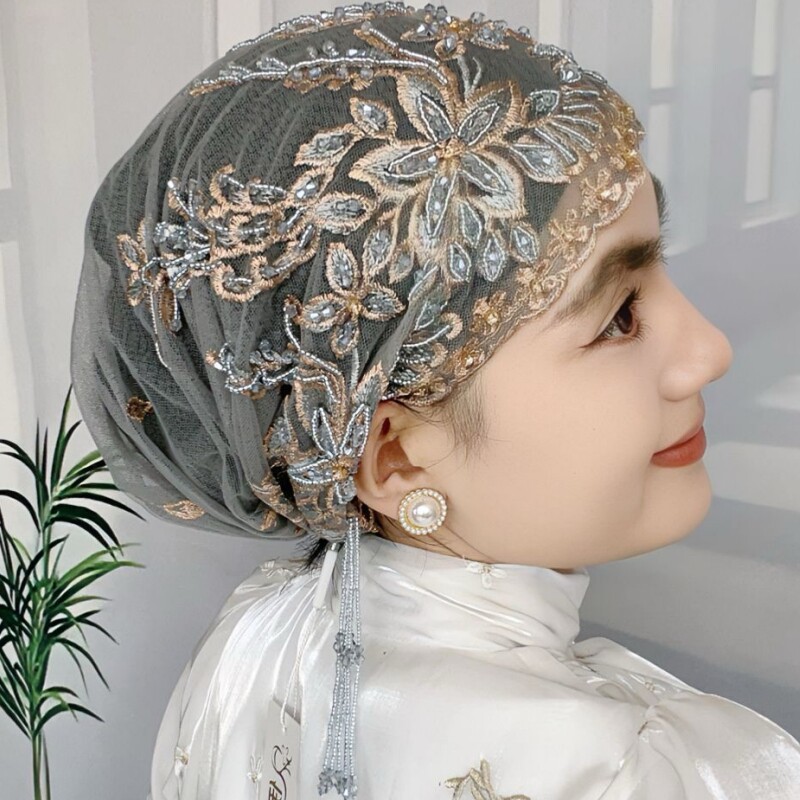 纯手工流苏帽盖头女回时尚头巾帽子新款遮发帽松紧头套纱巾包头帽