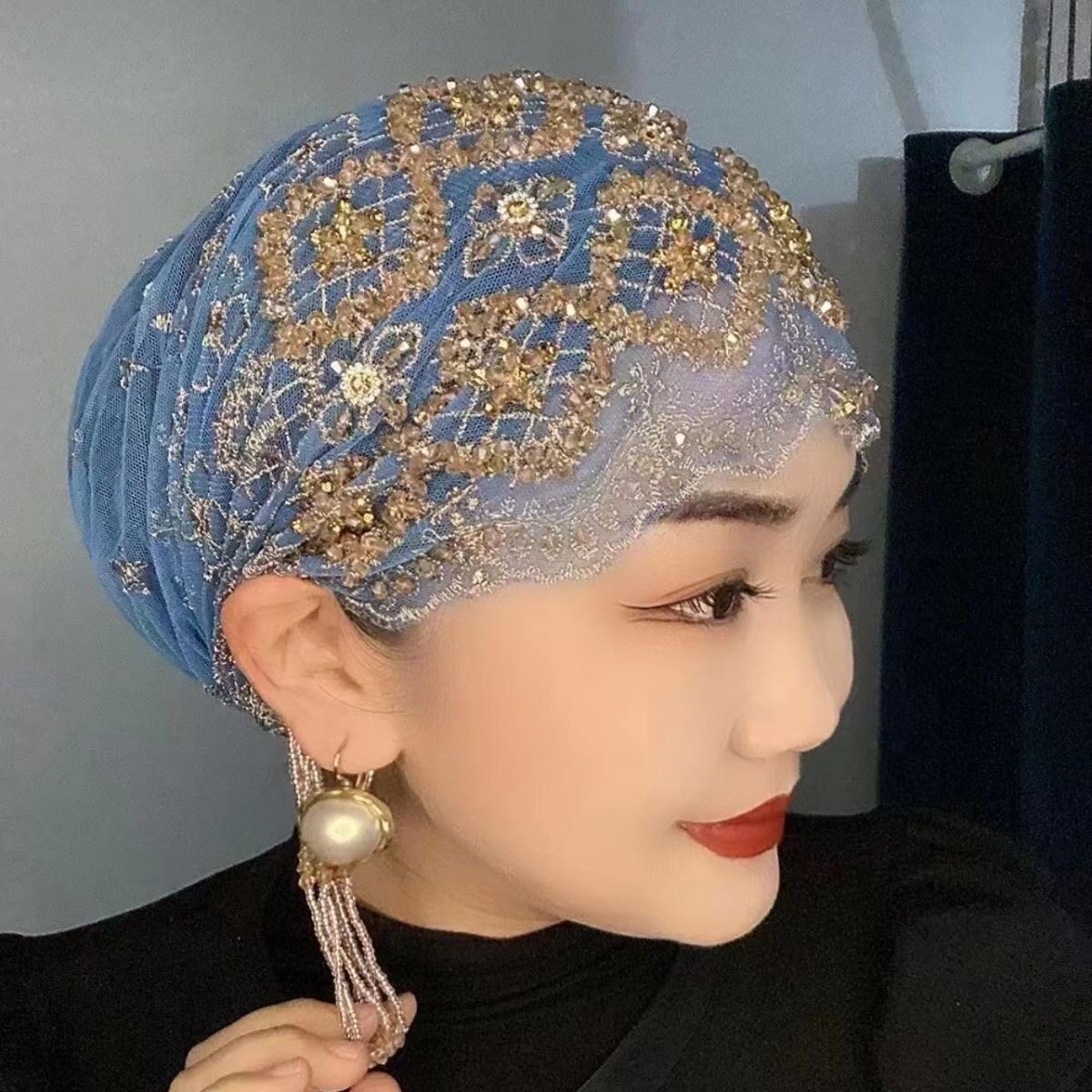 流苏包头帽纯手工头巾帽子新款纱巾帽盖头女头套帽时尚月子帽子