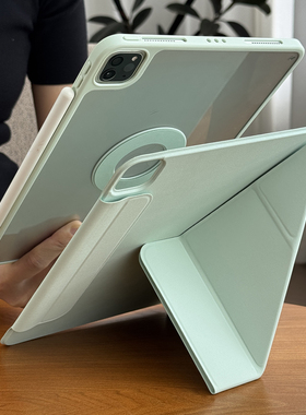 新y折适用苹果ipadair7保护壳2024pro平板11代a16亚克力10.2防弯摔13软胶5包边mini透明12.9磁吸双面夹m3套4