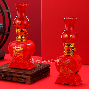 LED电池款心形双喜蜡烛灯电子油灯婚庆装饰新房陪嫁用品永结同心