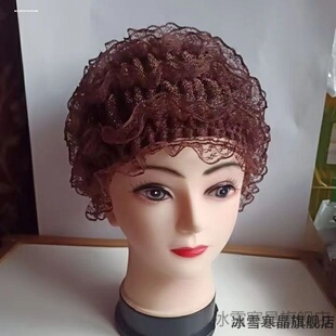 美人纱弹力蕾丝遮白发护头发假发穆斯帽网红款蕾丝家居帽层层帽