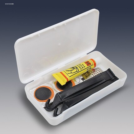 自行车修理工具骑行工具套装胶片撬棒挫胎胶水塑料盒装补胎工具