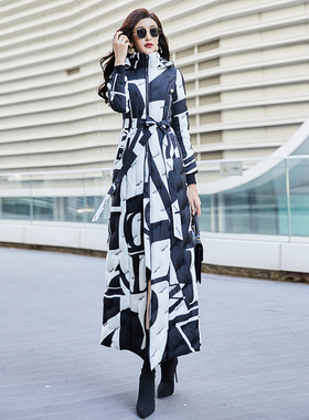 羽绒服女2025冬新款收腰轻奢连帽白鸭绒长款到脚踝超长过膝6069