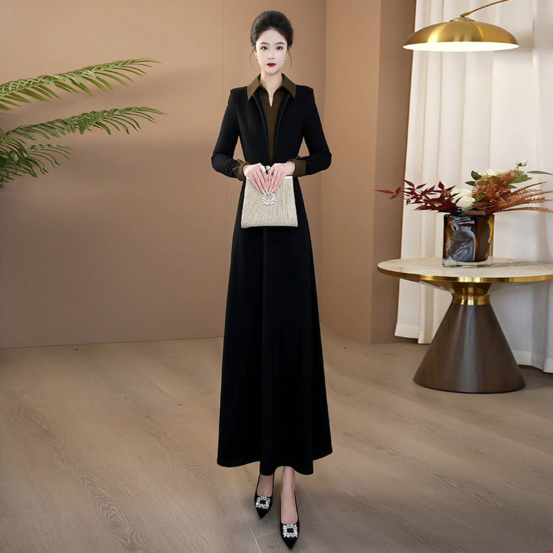 黑色假两件长裙巨好看的冬装春季连衣裙女2026新款收腰显瘦288
