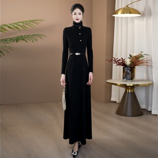 清仓捡漏高端简约优雅大气连衣裙2025遮肉显瘦修身保暖长裙311