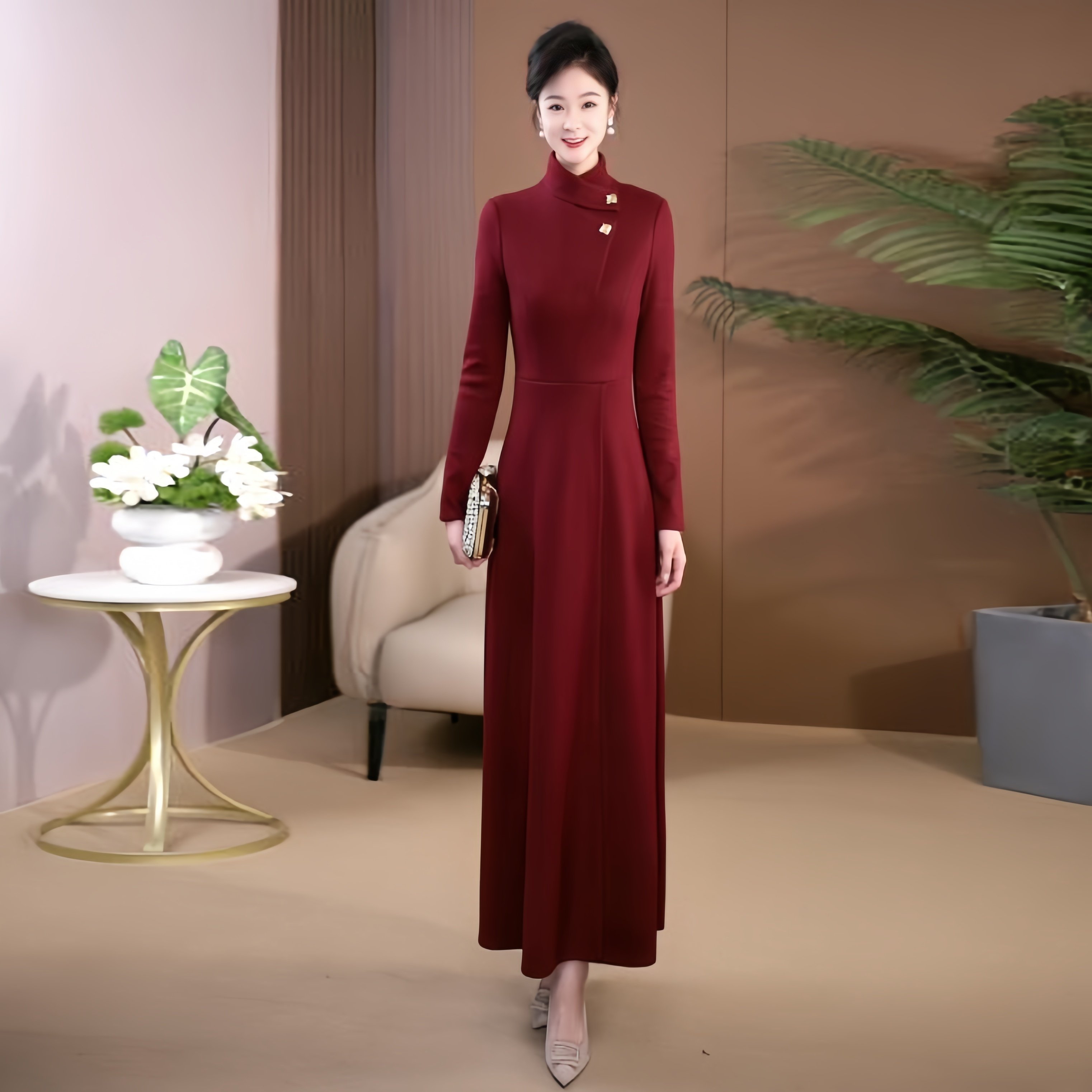 清仓捡漏安可拉红秋冬季连衣裙2024轻奢收腰显瘦气质长裙1079,女装/女士精品,连衣裙,淘宝优惠券,粉丝福利购,淘宝优惠卷