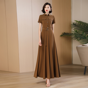 大牌高端连衣裙气质收腰polo领2026夏季新款显瘦超长裙到脚踝1743