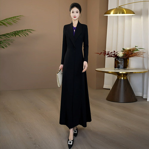 黑色假两件风衣裙秋季连衣裙2025新款今年流行爆款气质超长裙217