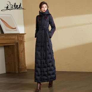黑色大衣羽绒服女冬高级感新款修身白羽绒服超长款过膝到脚踝6129