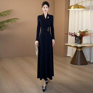 秋冬高端简单大方得体连衣裙2025新款 大摆显瘦长裙223 遮肉修身