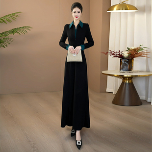 清仓简约优雅大方连衣裙2025新款显瘦收腰大摆长袖长裙229