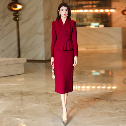 红色套装高级感御姐裙显瘦春款气质小众设计感修身外套半身裙8079