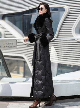 黑色羽绒服女冬新品气质修身小众大翻领高端奢华超长款白鸭绒6167