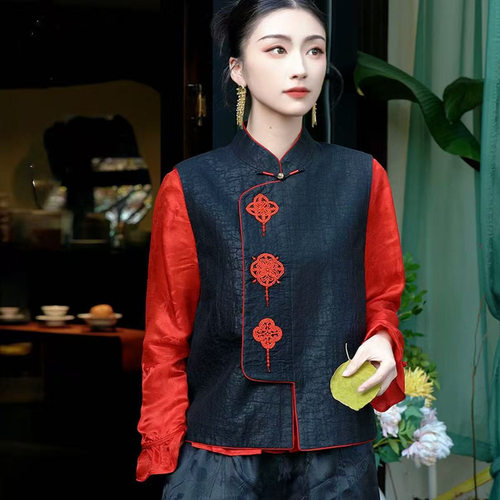 园园美衣式国风女装手工钉珠刺绣轻奢马甲复古高级感无袖坎肩上衣