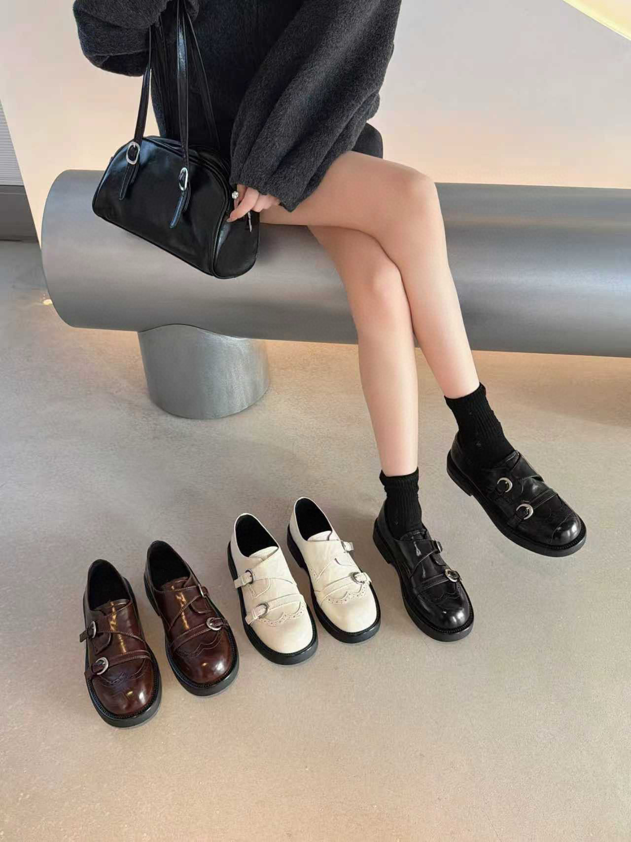 米新款2026春复古布洛克方头乐福鞋百搭黑色皮带扣小皮鞋豆豆鞋女,女鞋,牛津鞋/布洛克鞋/德比鞋,淘宝优惠券,粉丝福利购,淘宝优惠卷