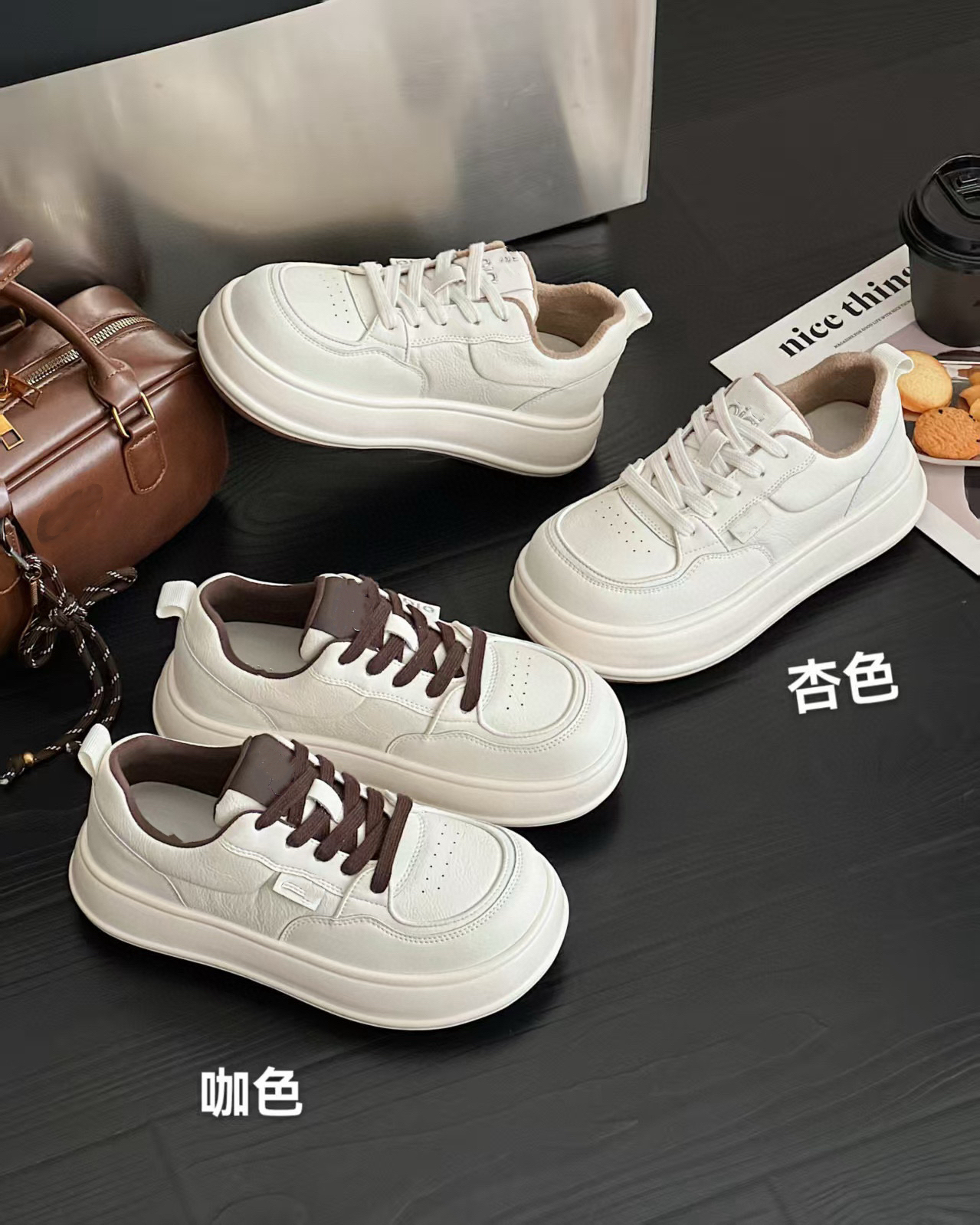 米新款2025秋冬松糕厚底真皮加绒小白鞋休闲运动鞋女板鞋百搭女鞋