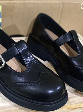 欧洲站2026春复古布洛克方头乐福鞋百搭黑色皮带扣小皮鞋女15585