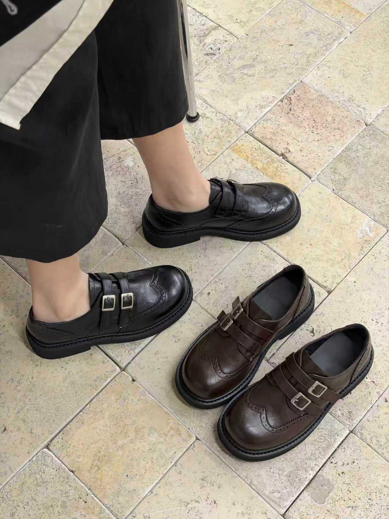 米新款2026春复古布洛克方头乐福鞋百搭黑色皮带扣小皮鞋豆豆鞋女,女鞋,牛津鞋/布洛克鞋/德比鞋,淘宝优惠券,粉丝福利购,淘宝优惠卷