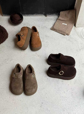 米新款2025冬款真皮厚底加绒勃肯鞋豆豆鞋休闲保暖雪地靴女鞋8977