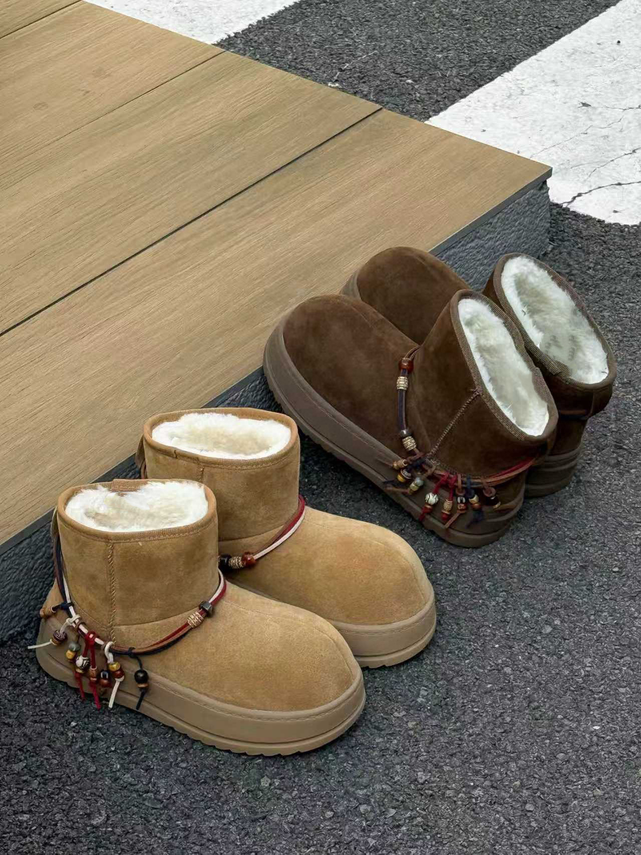 米新款2025冬款真皮厚底加绒短靴保暖毛毛鞋雪地靴马丁靴舒适女靴