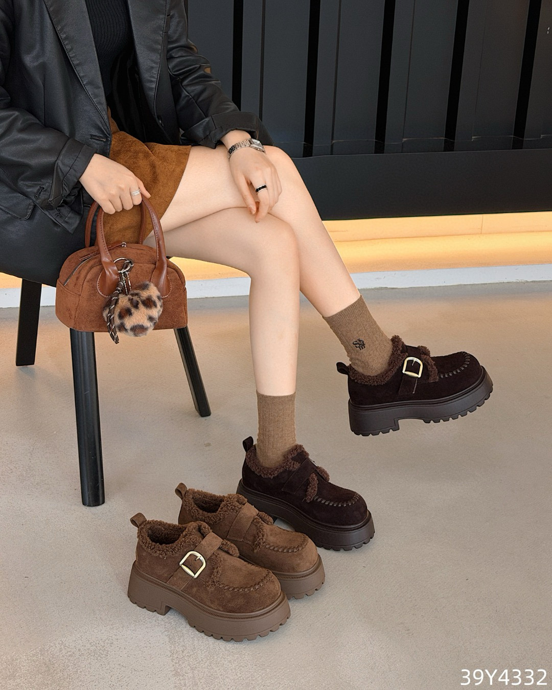 欧洲站2025冬款加绒松糕厚底增高勃肯鞋豆豆鞋雪地靴百搭女鞋4332