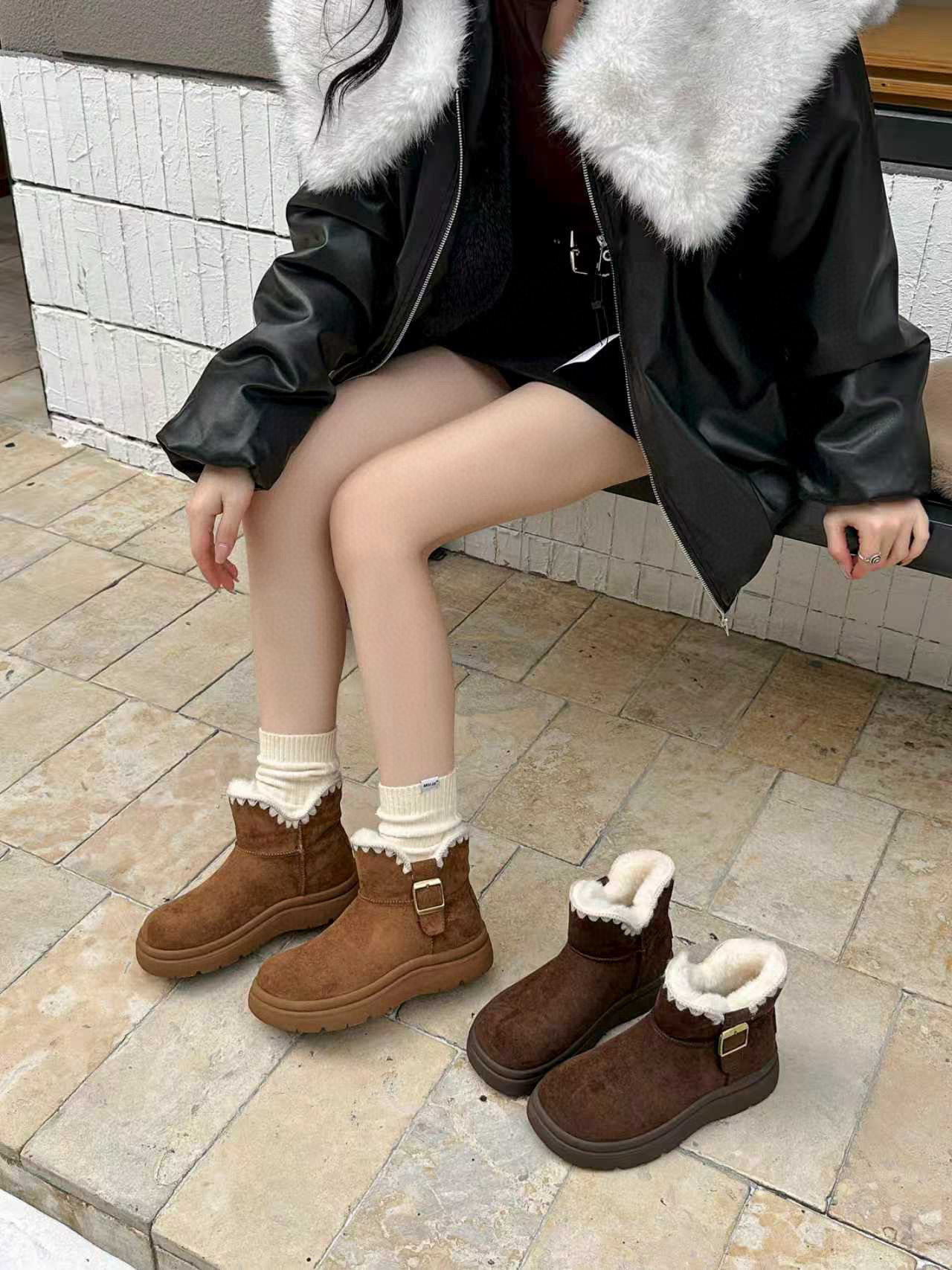 米新款2025冬款英伦风短筒加绒切尔西舒适马丁靴保暖雪地靴女靴子