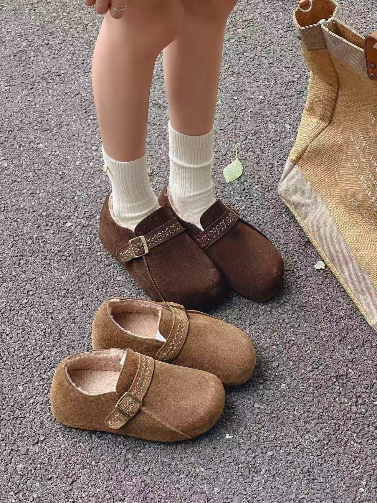 米新款2025冬款真皮内增高加绒勃肯鞋豆豆鞋时尚厚底休闲保暖女鞋