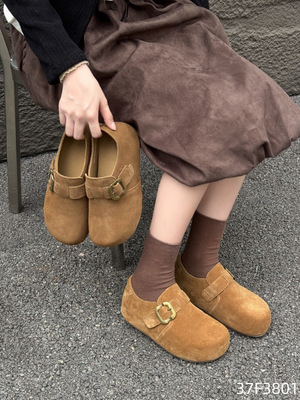 欧洲站2025秋真皮内增高勃肯鞋吐司鞋泡芙鞋圆头休闲舒适女鞋3801