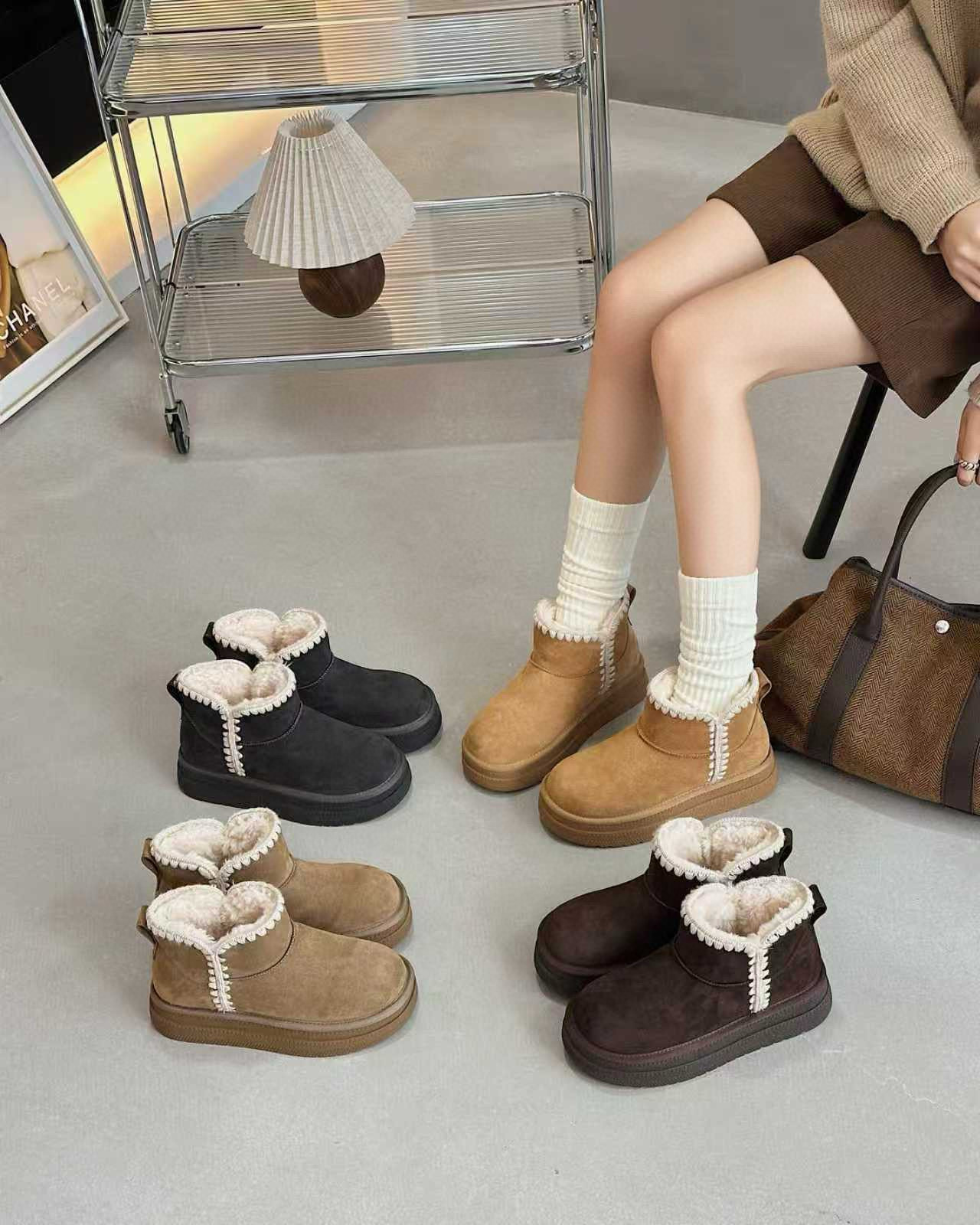 米新款2025冬款真皮厚底加绒短靴保暖毛毛鞋雪地靴马丁靴舒适女靴