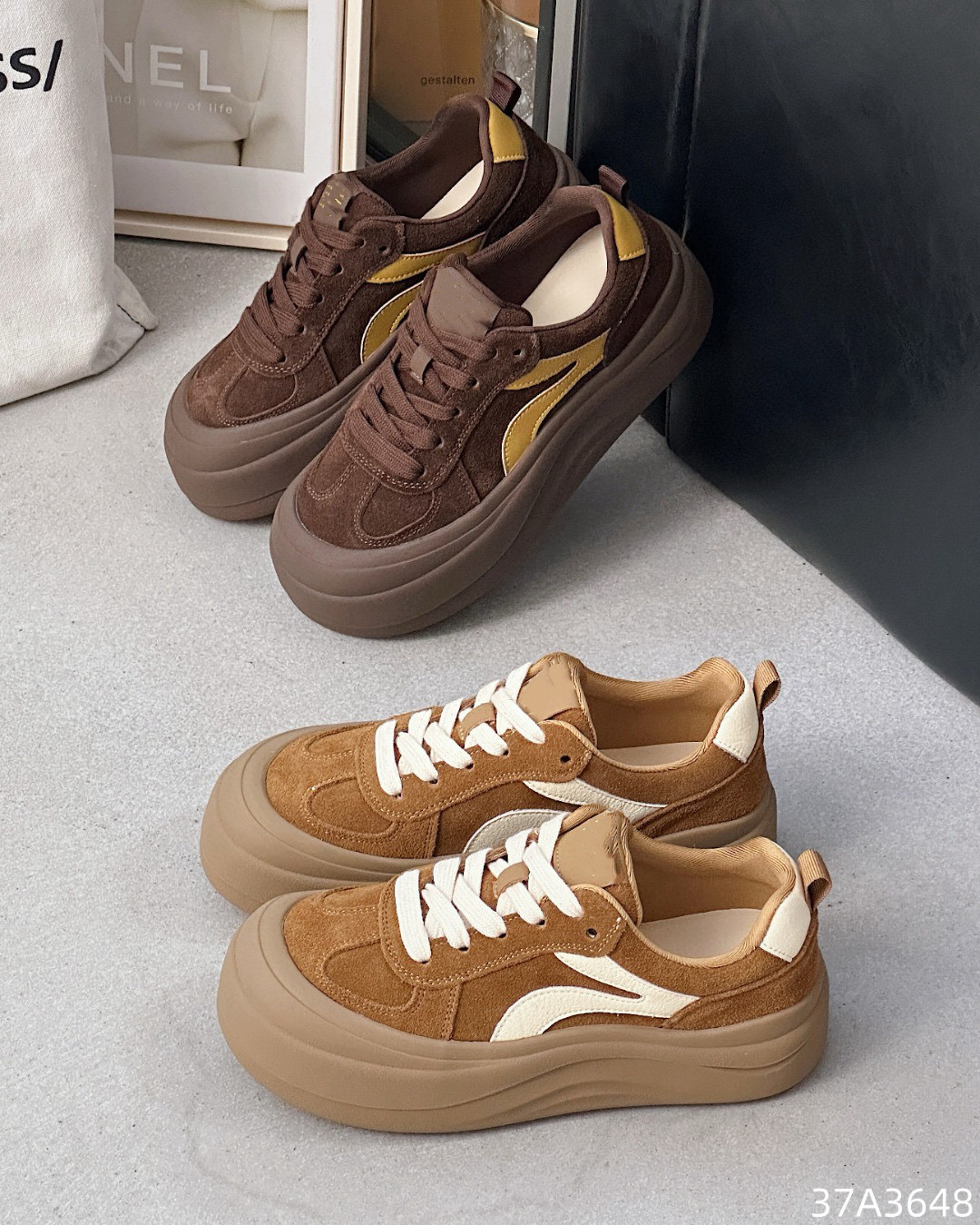 欧洲站2025秋冬真皮厚底德训鞋板鞋运动休闲鞋跑步鞋学生女鞋3648