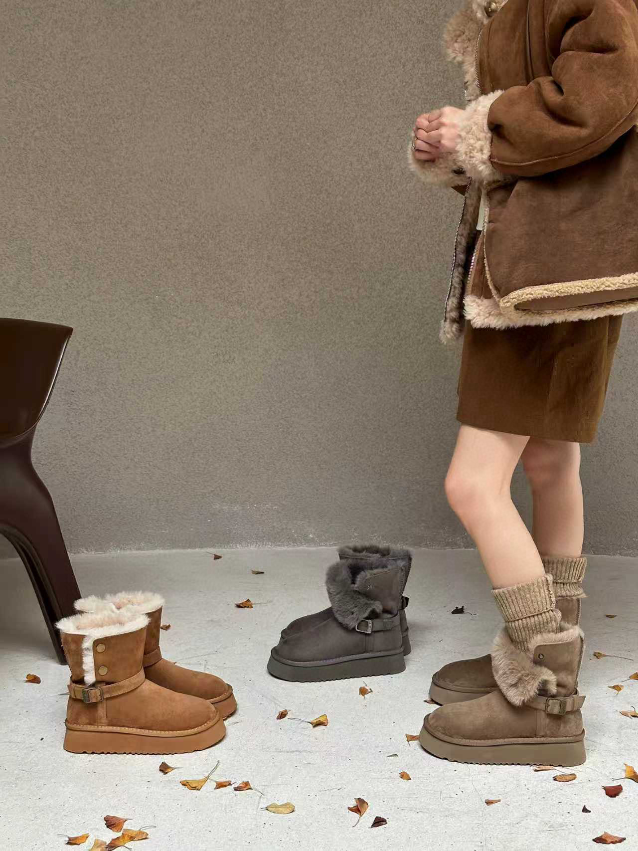 米新款2025冬英伦风松糕厚底加绒舒适保暖马丁靴两穿雪地靴女靴子