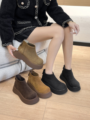 米新款2024冬英伦风厚底圆头复古加绒短靴切尔西舒适马丁靴女8271