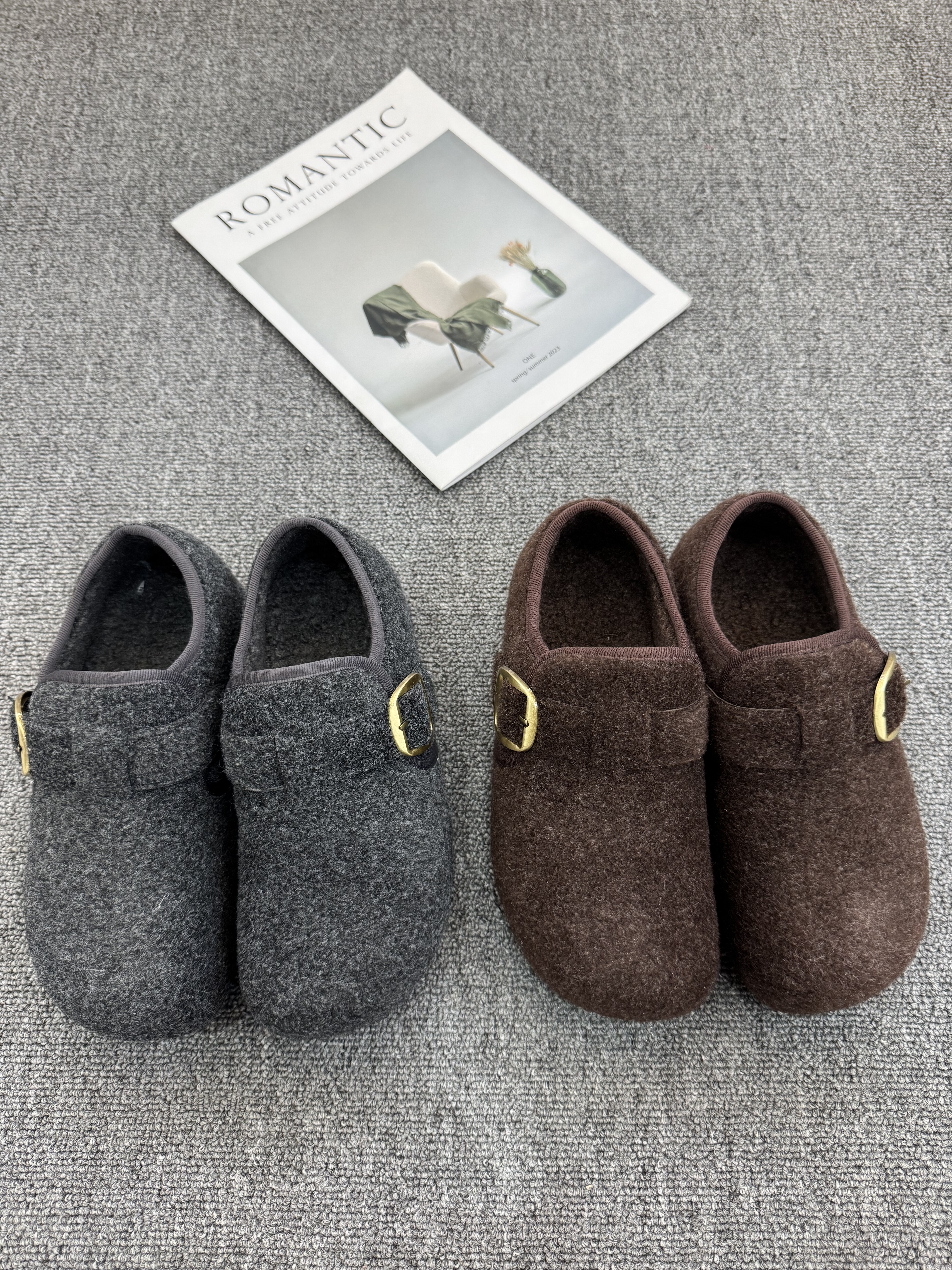 米新款2025冬内增高毛呢勃肯鞋吐司泡芙鞋圆头休闲平底舒适女棉鞋