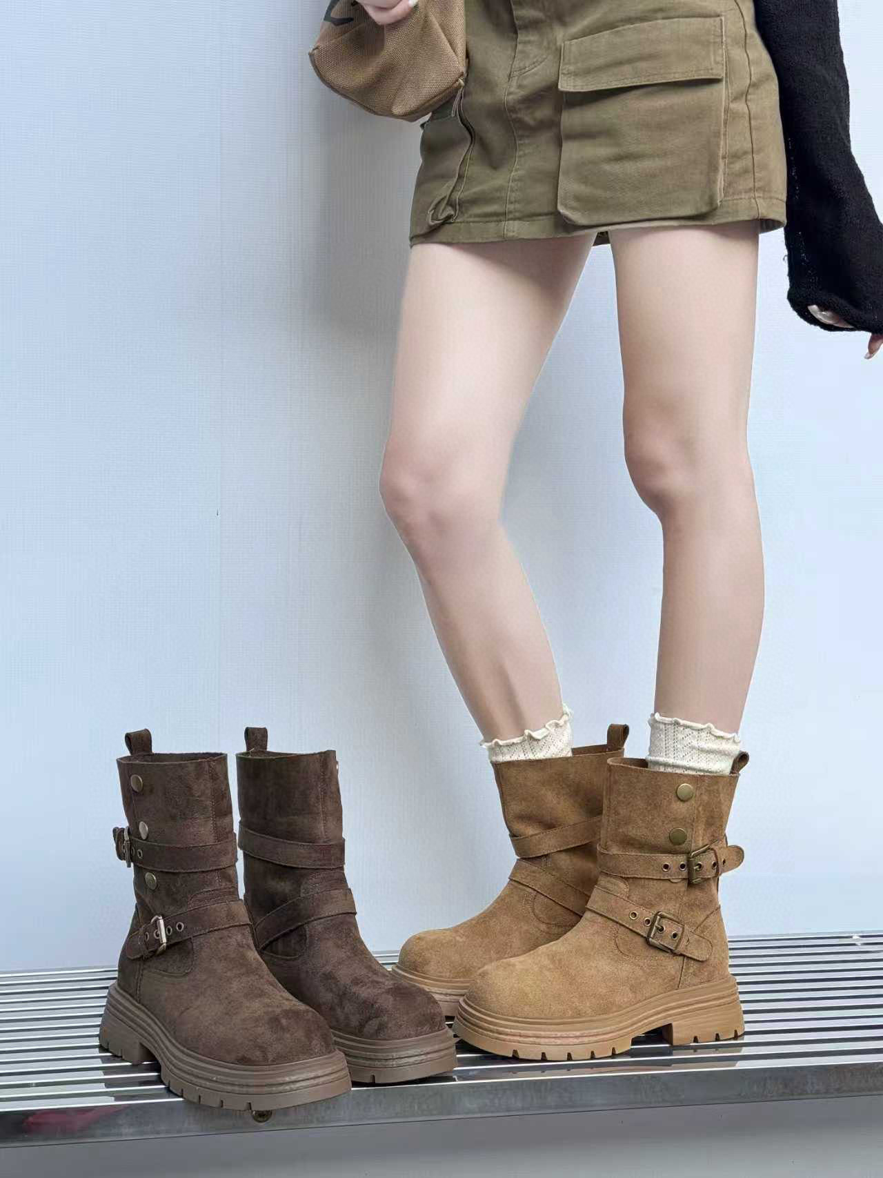 新款2025秋英伦风弹力靴瘦瘦短靴烟管靴切尔西厚底女单靴子8271