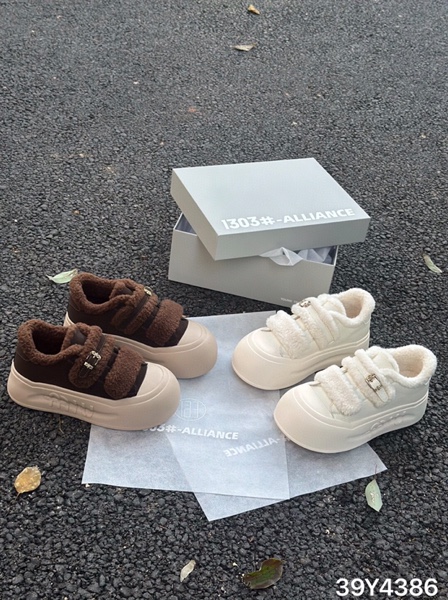 欧洲站2025秋冬加绒松糕厚底丑萌大头面包鞋时尚保暖女板鞋潮4386