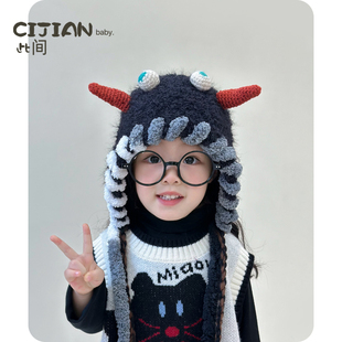 宝宝帽子秋冬季 婴儿保暖包头帽男宝女童搞怪套头帽儿童防风护耳帽