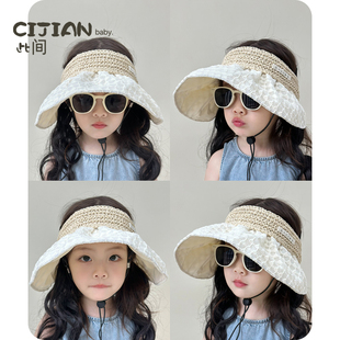 儿童帽子夏季薄款防晒帽女童出游防紫外线太阳帽大檐女宝宝空顶帽