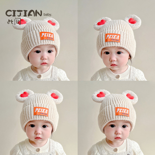 宝宝帽子秋冬款婴幼儿毛线帽儿童针织套头帽男女童保暖超萌护耳帽