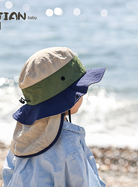 儿童防晒帽宝宝渔夫帽户外露营护颈登山夏季洋气透气大檐男孩帽