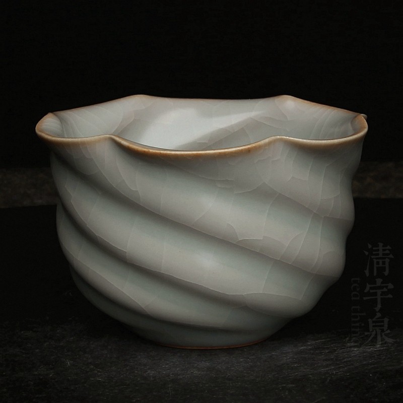 台湾何柏辉 柏采窑主亲名证书款 "柏辉"汝窑罗纹主人茶杯汝瓷开片