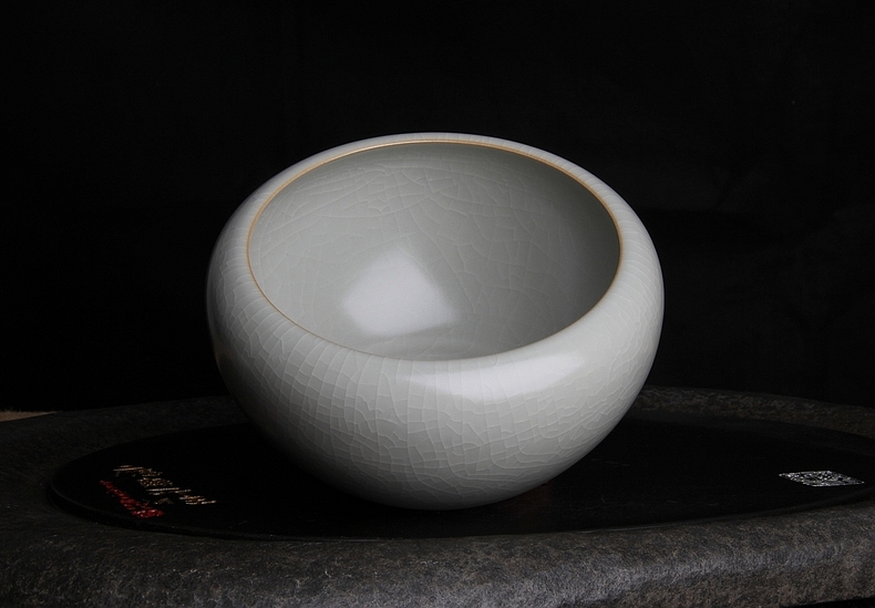 台湾柏采汝窑茶洗 冬青釉月白 柏采窑 SR-114E 苍海水洗 汝瓷开片