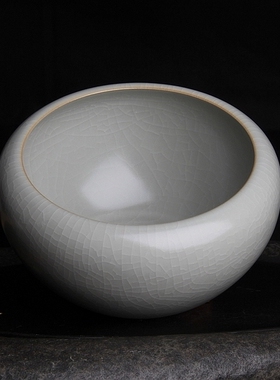 台湾柏采汝窑茶洗 冬青釉月白 柏采窑 SR-114E 苍海水洗 汝瓷开片