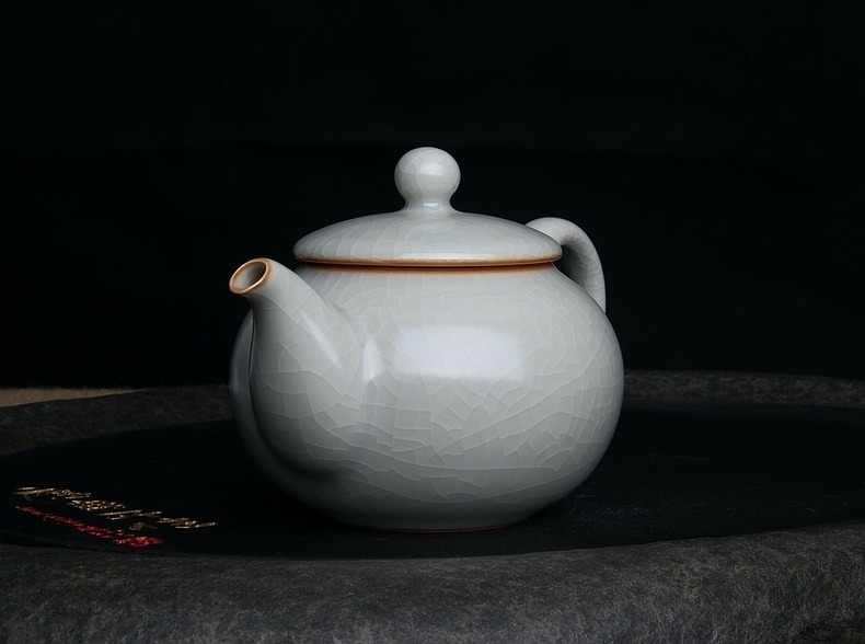 台湾柏采汝窑茶壶冬青釉月白 柏采窑 HR-137E汝瓷开片泡茶 无由壶