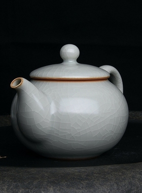 台湾柏采汝窑茶壶冬青釉月白 柏采窑 HR-137E汝瓷开片泡茶 无由壶