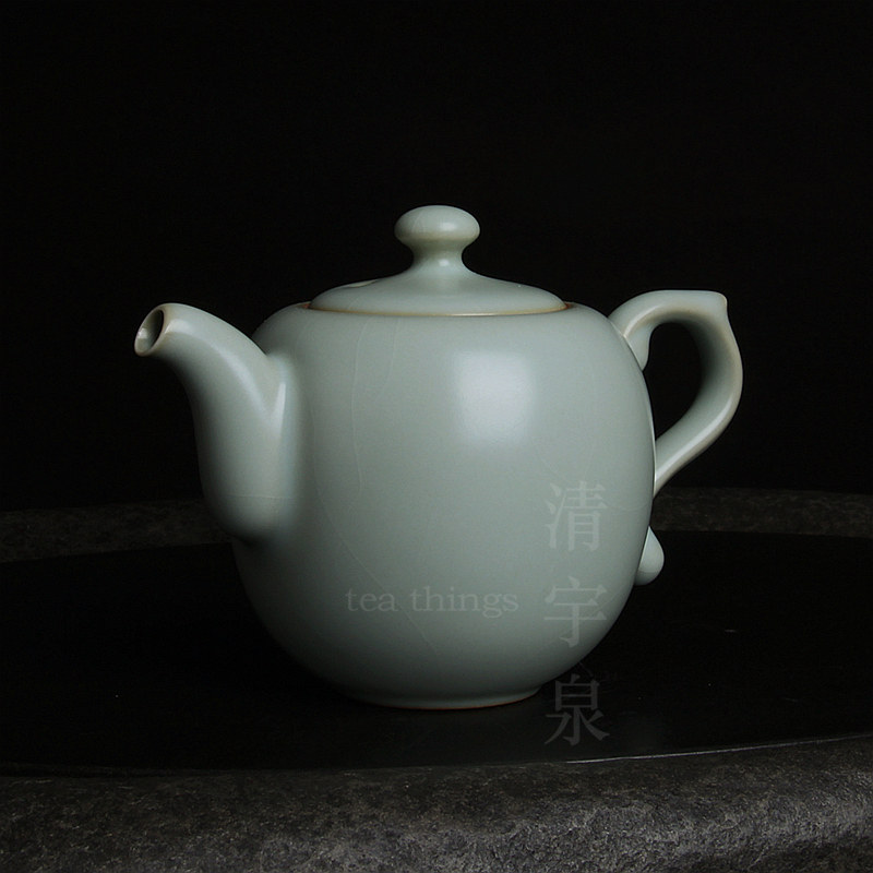 台湾柏采汝窑茶壶 老釉面粉青星君壶 柏采窑HR-14福耳壶 功夫茶具