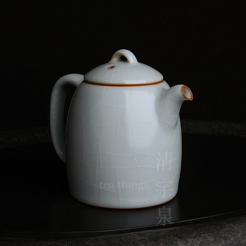 台湾柏采汝窑茶壶冬青釉月白 柏采窑 HR-135E 秦权壶汝瓷壶开片杯