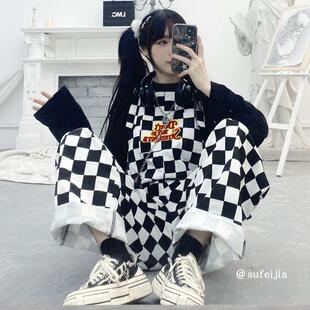 300斤背带裤 阔腿裤 女韩版 裤 宽松胖mm240学生奶牛原宿春秋工装 大码